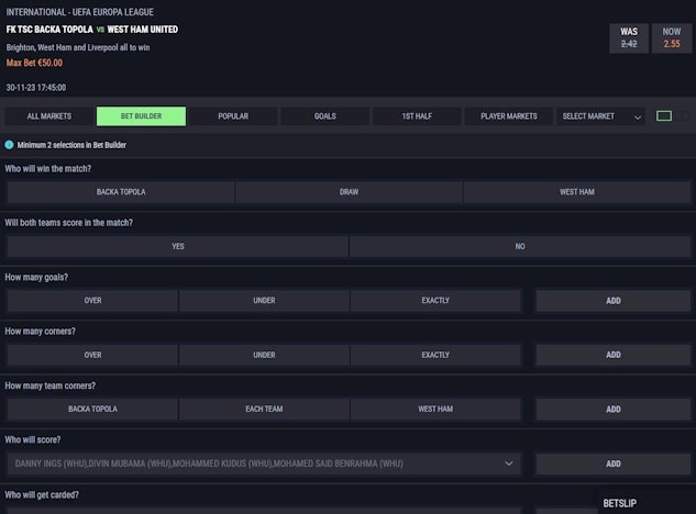 The bet builder at Bet Grouse is solid if unspectacular and needs more markets to be added