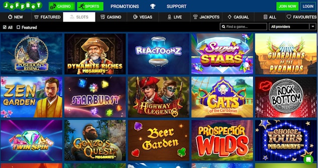 The slots homepage at Jeff Bet is home to over 1300 titles
