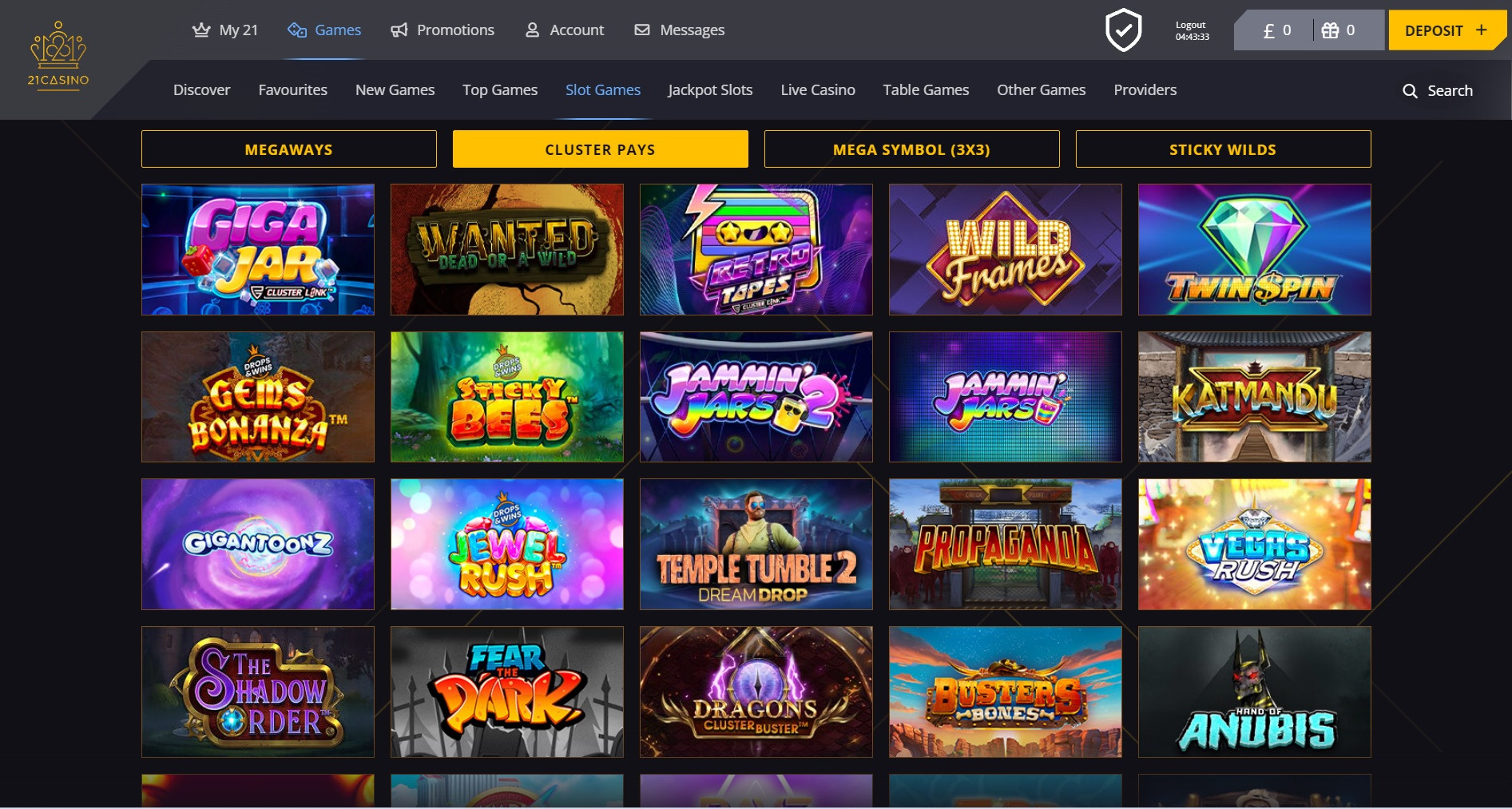 The slots section can be broken down further into game types which really helps to sift through the 1500 games available