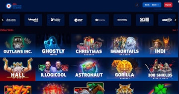 The video slots main page which can also be sorted by manufacturer to make finding your favourite slot game easier