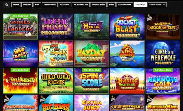 There are plenty of slot options available including Megaways Wilds and more