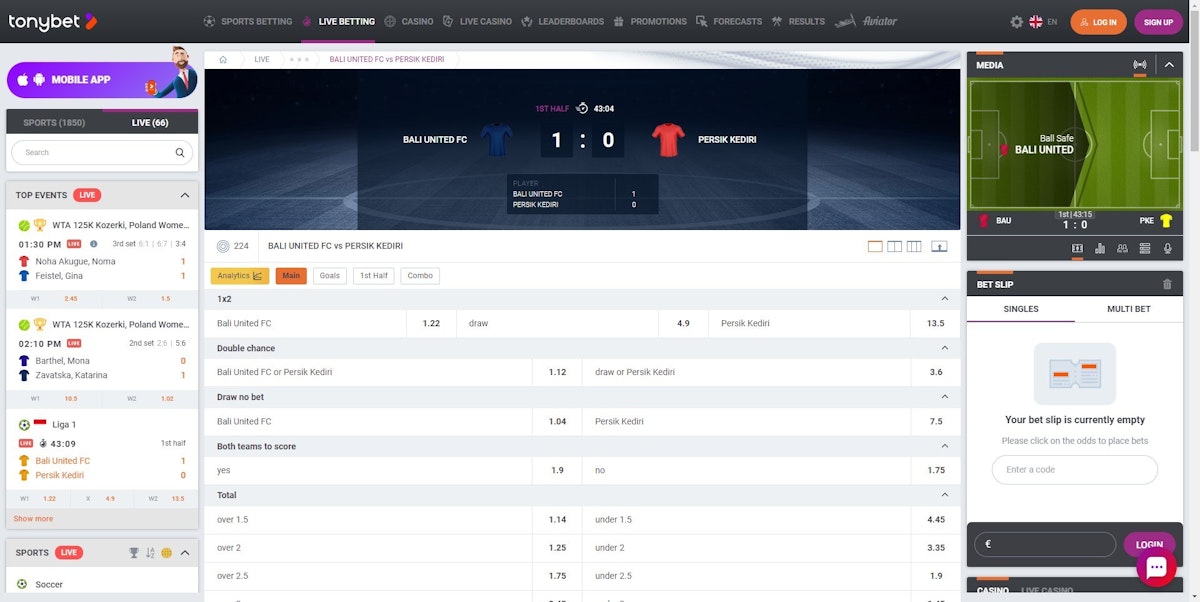 Tonybet live betting