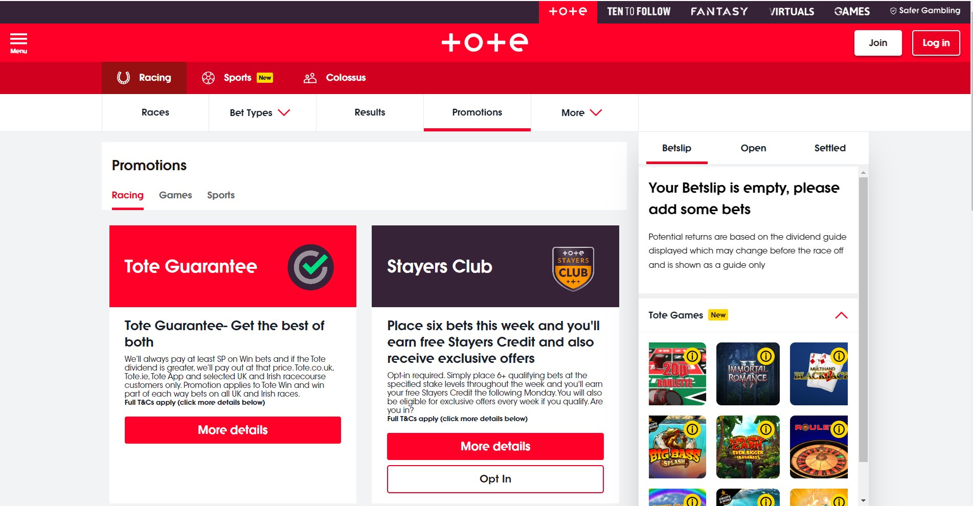 Tote promotions page