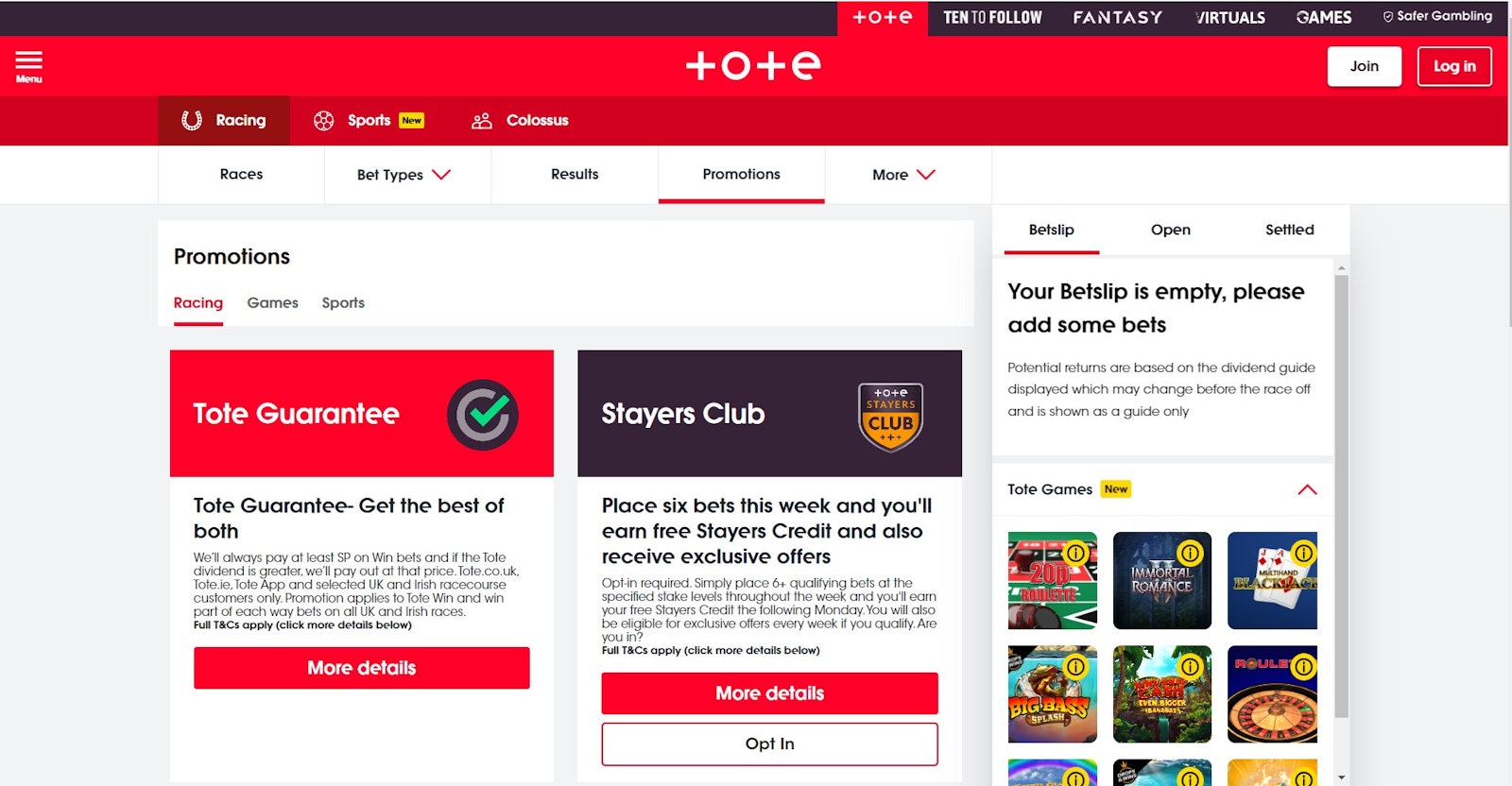 Tote promotions page