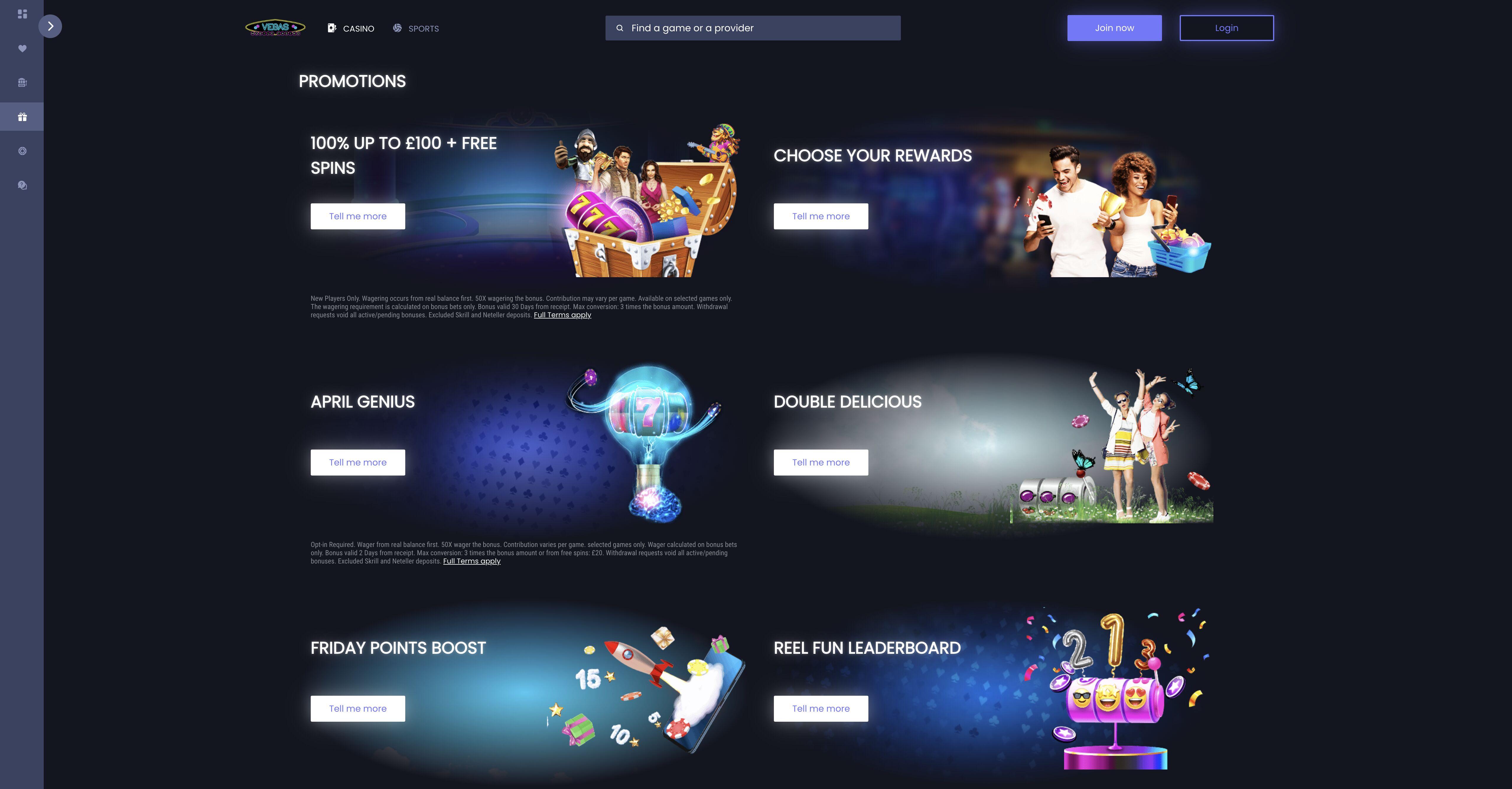 Vegas Mobile Casino Promotions page