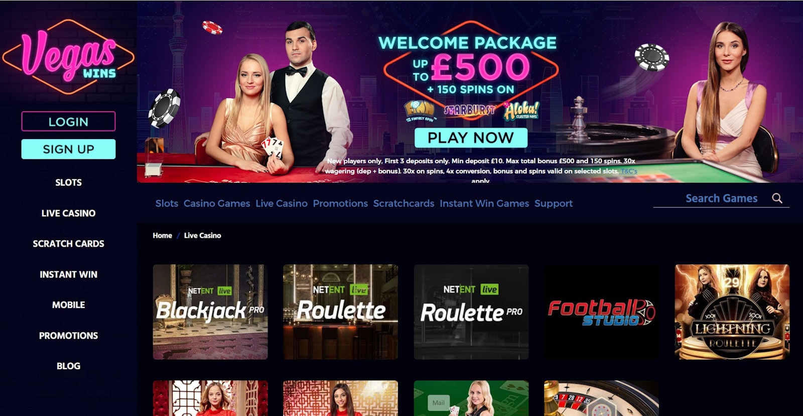 Vegas wins live casino page