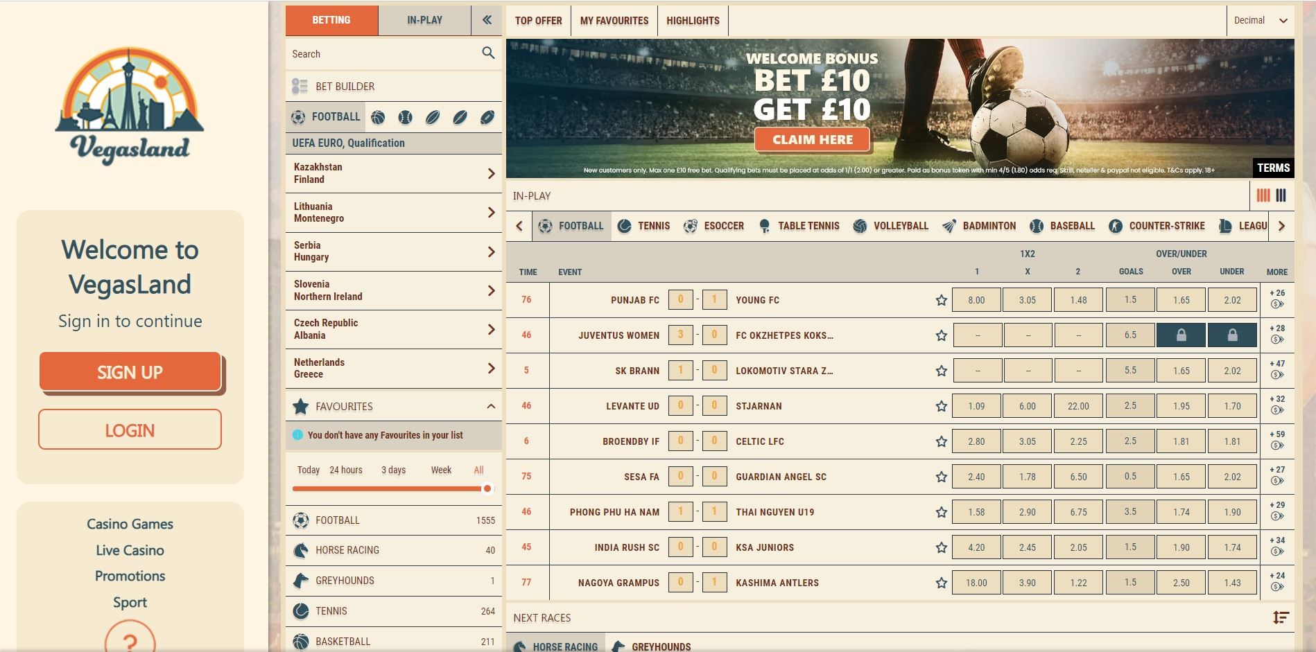 Vegasland sports homescreen