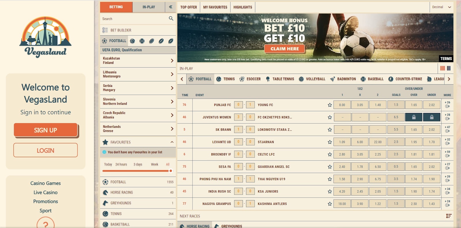 Vegasland sports homescreen