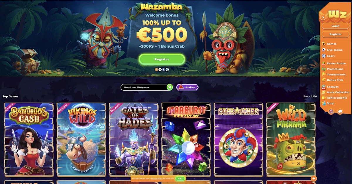 Homepage di Wazamba Casinò