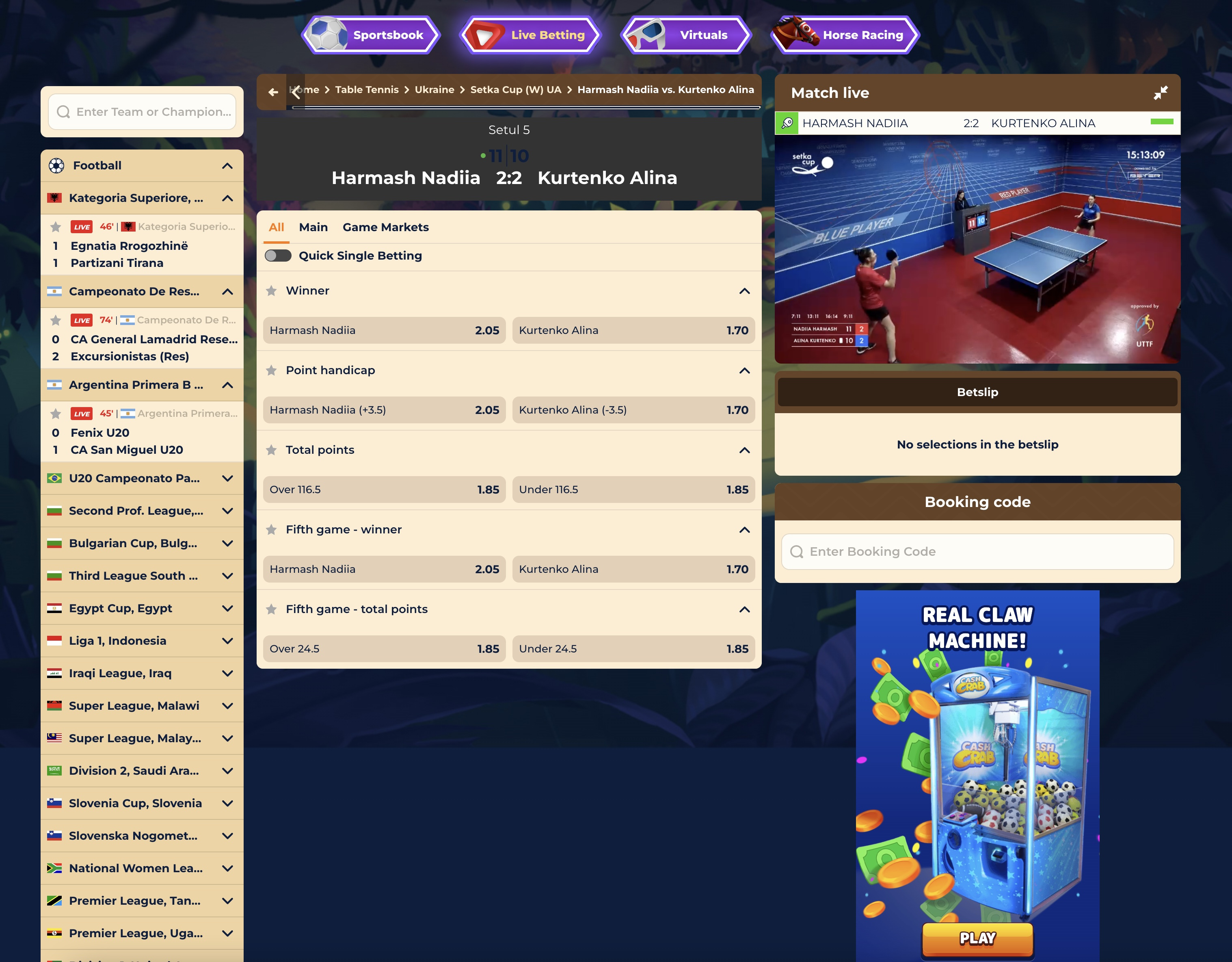 Wazamba Table Tennis Live