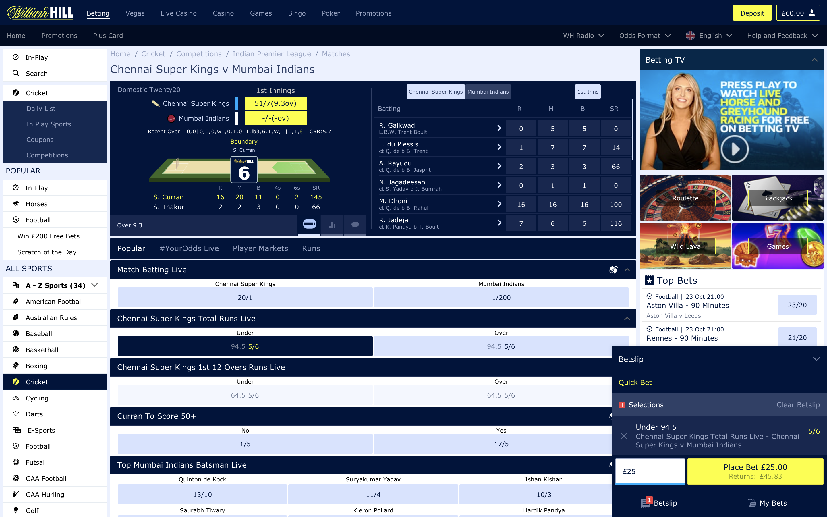 William Hill live betting