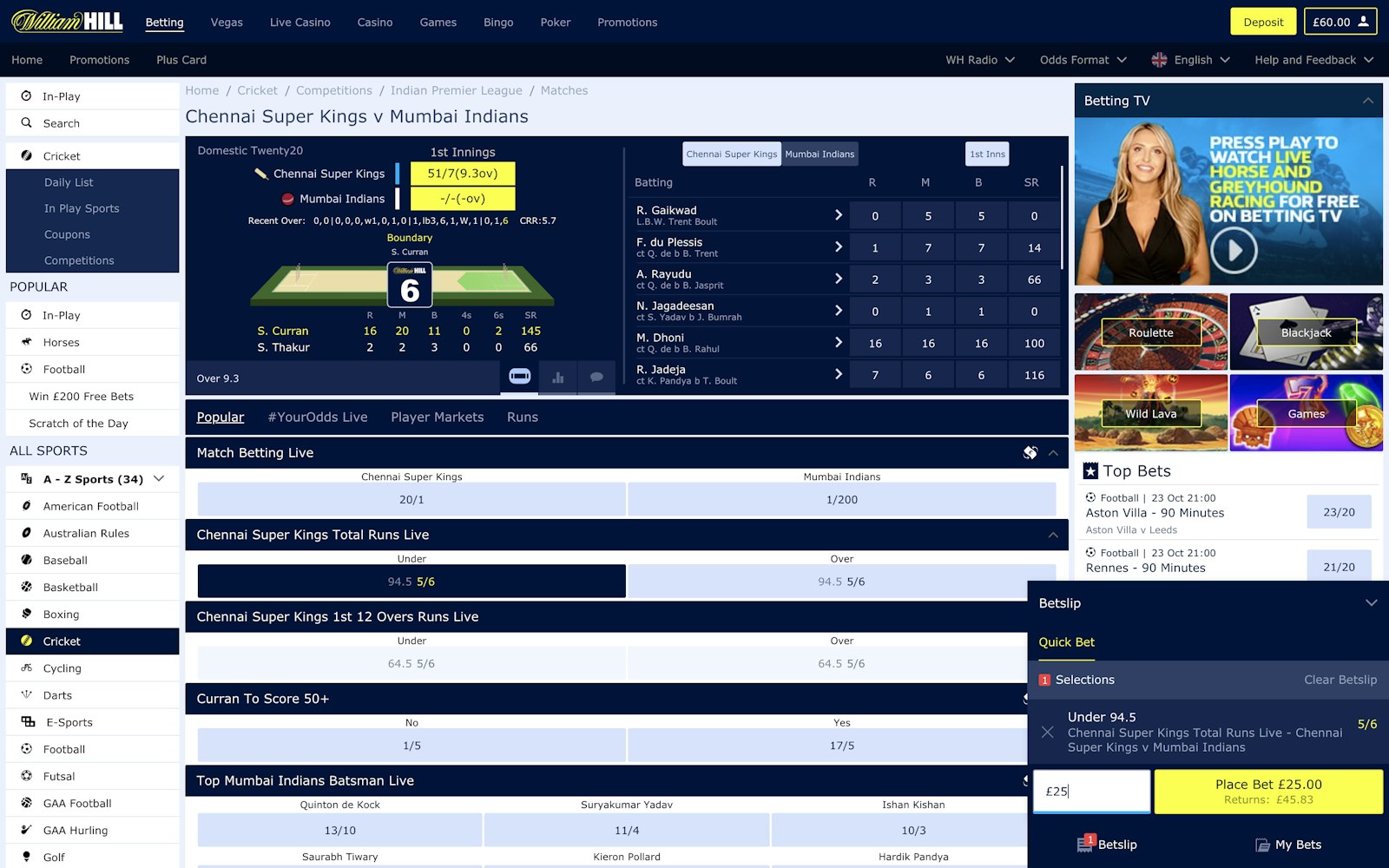 William Hill live betting