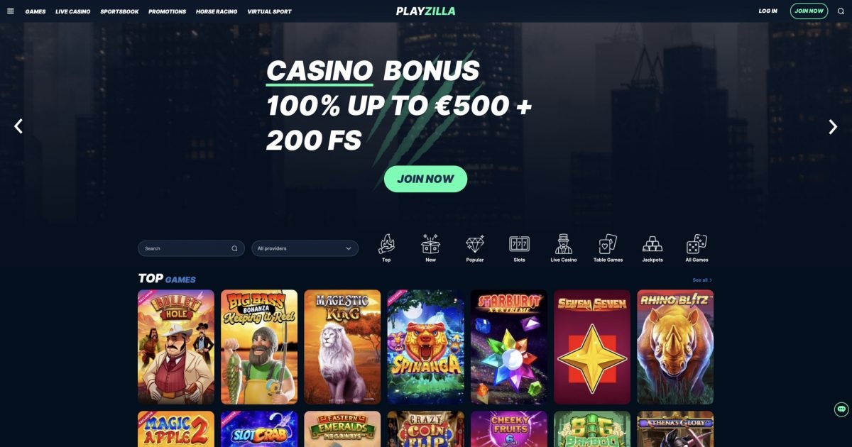 Playzilla Casino Interface
