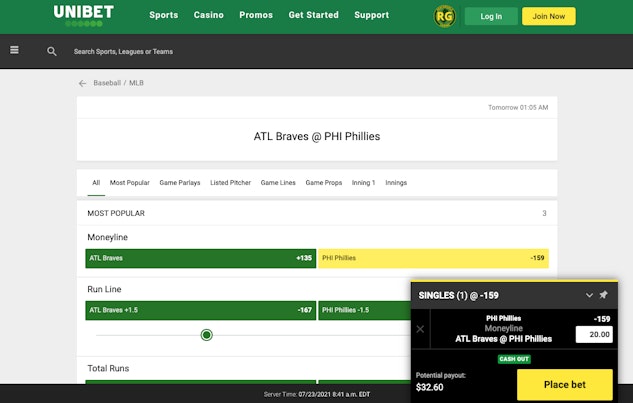 Betting sites placing a bet
