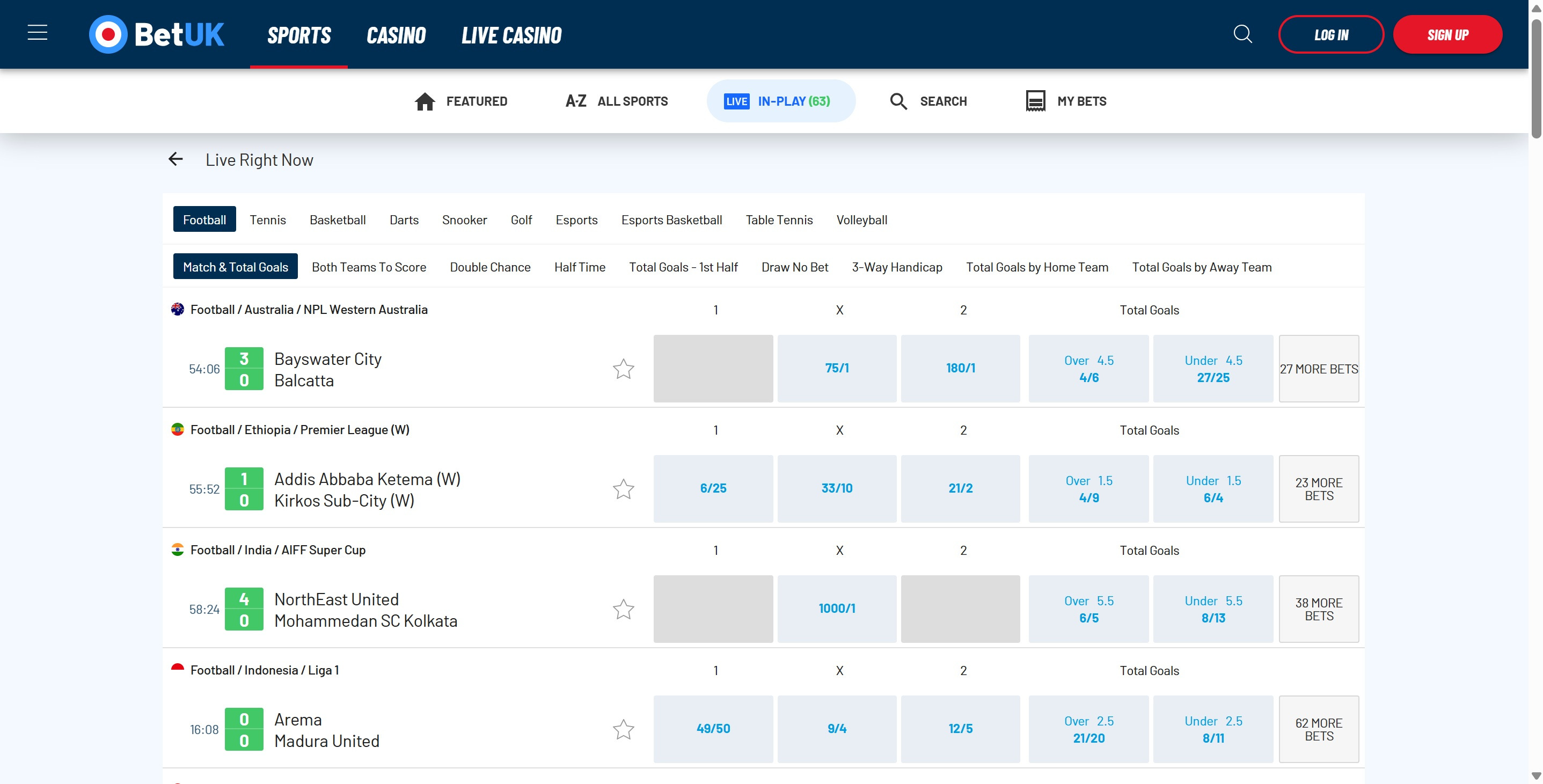 Betuk live in play betting