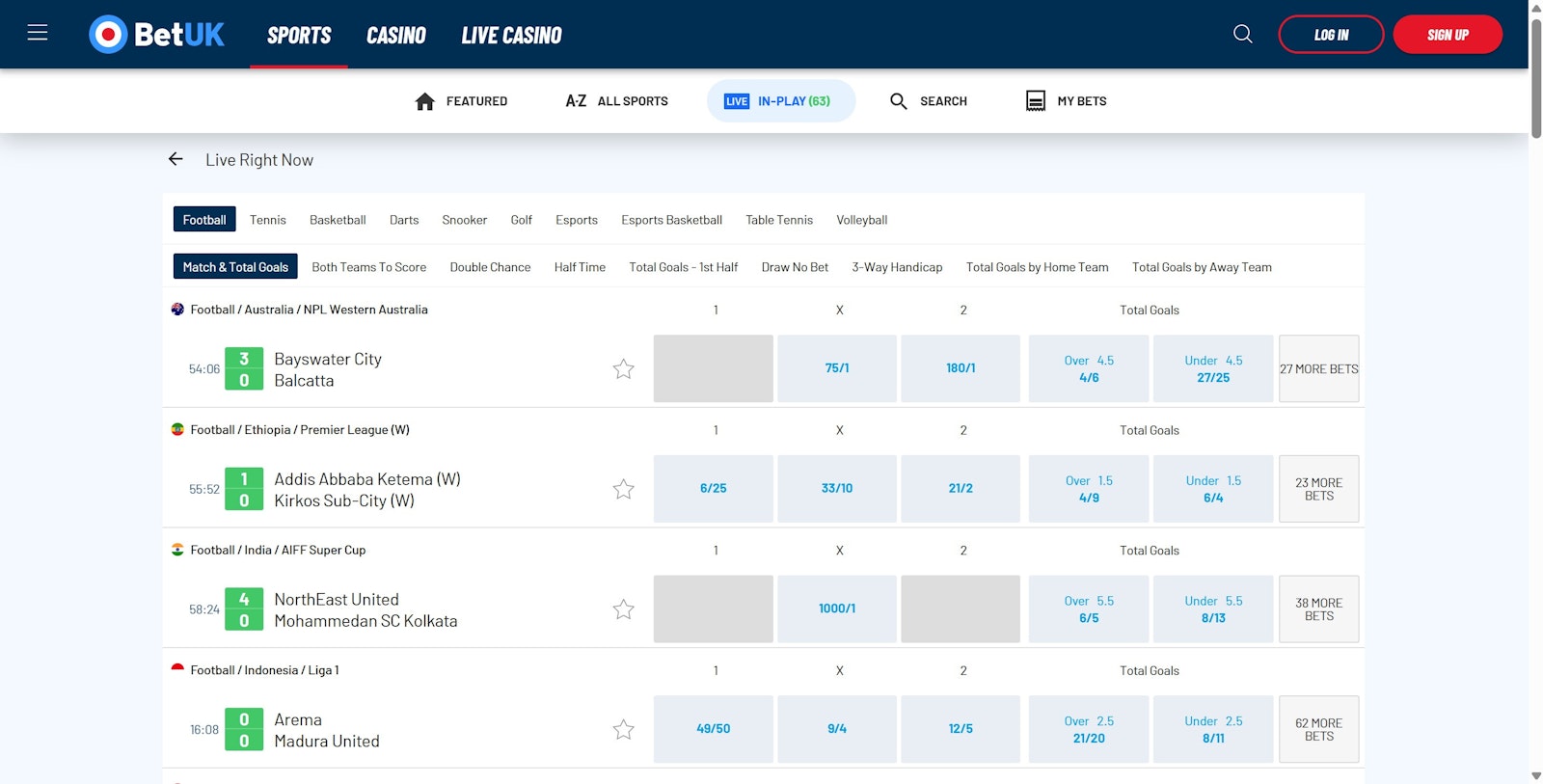 Betuk live in play betting