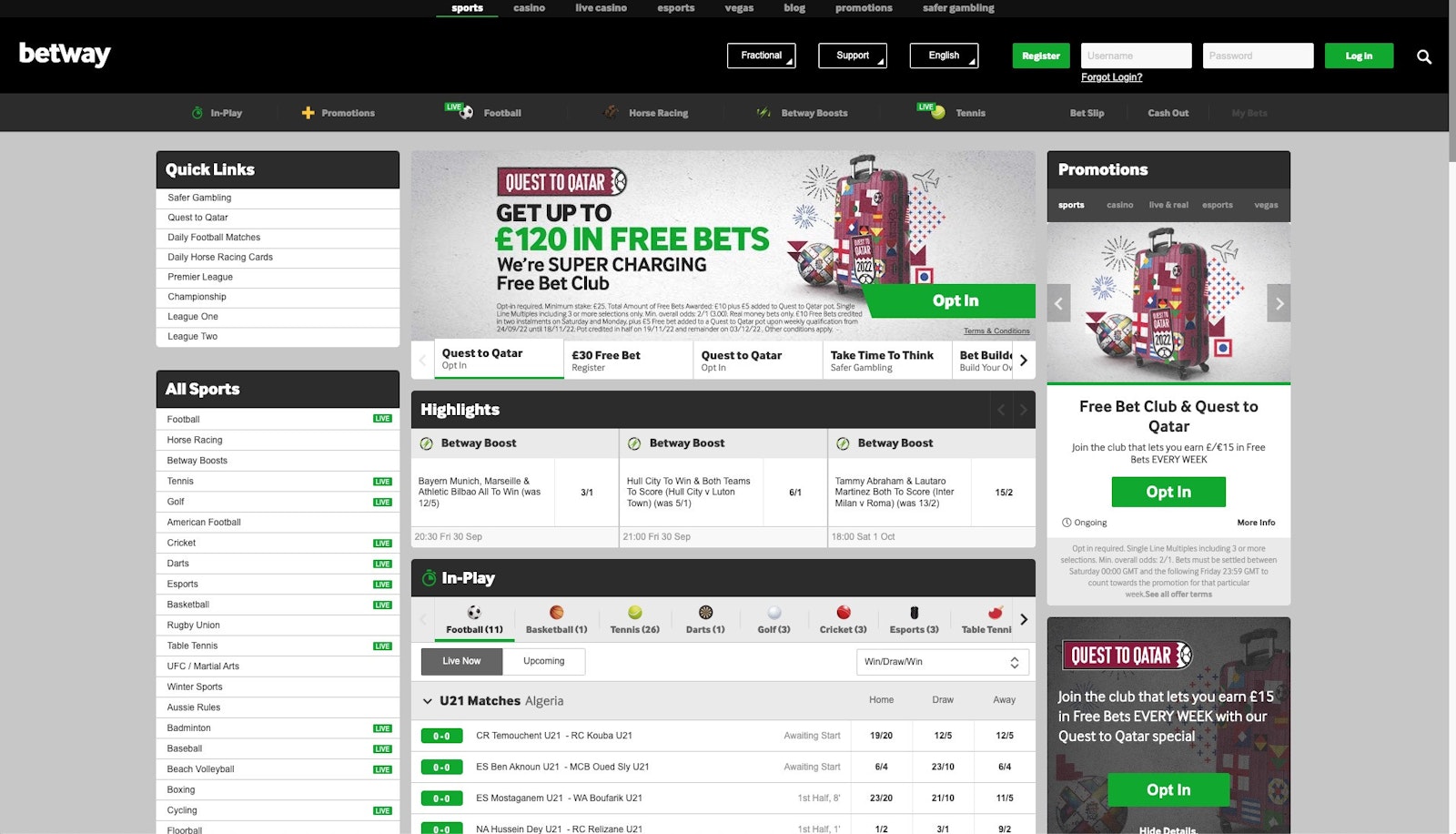 Betway home page