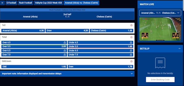 E sports in play markets and live streams are available at All British Casino