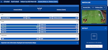 E sports in play markets and live streams are available at All British Casino