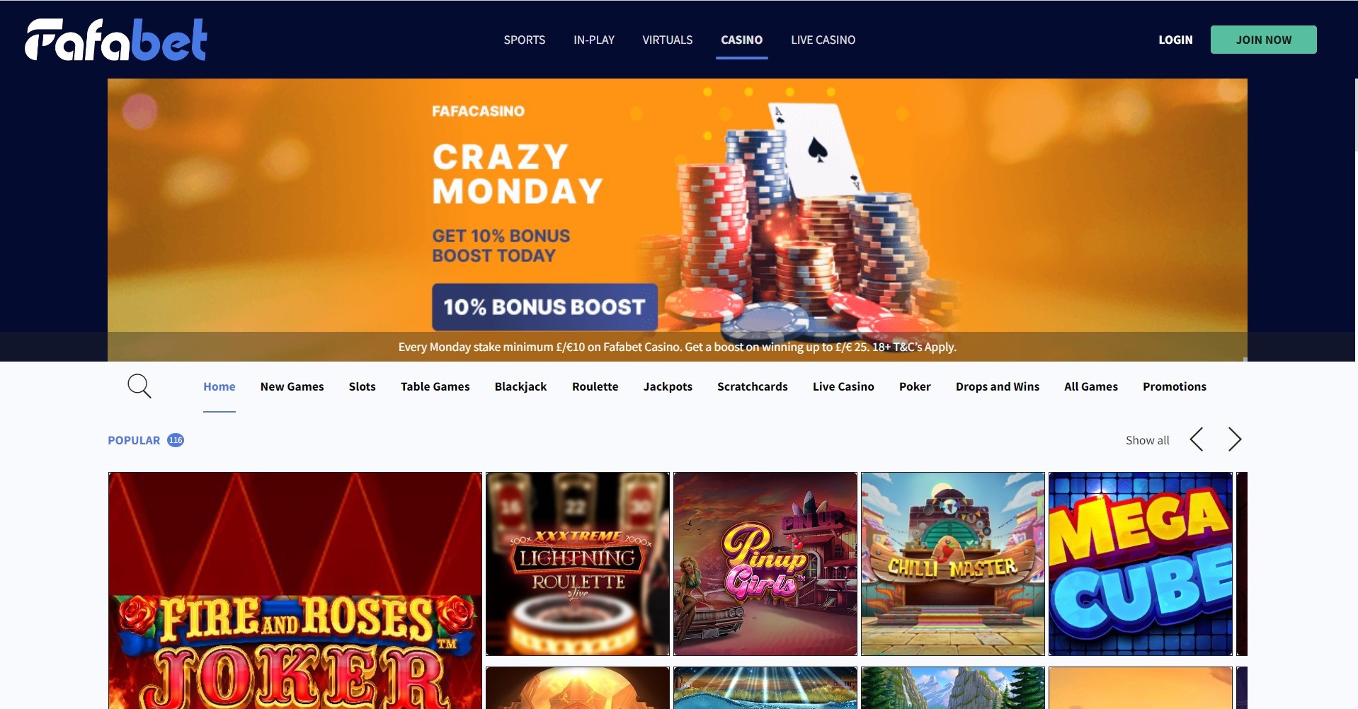 Fafabet casino homepage