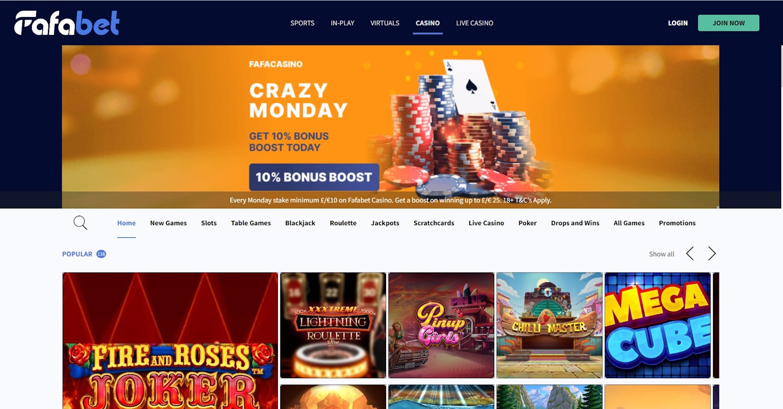 Fafabet casino homepage