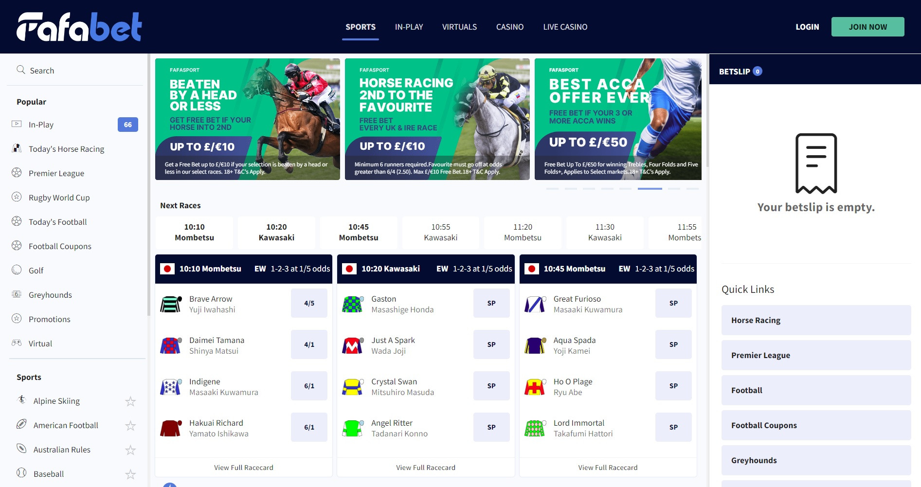 Fafabet sportsbook homepage