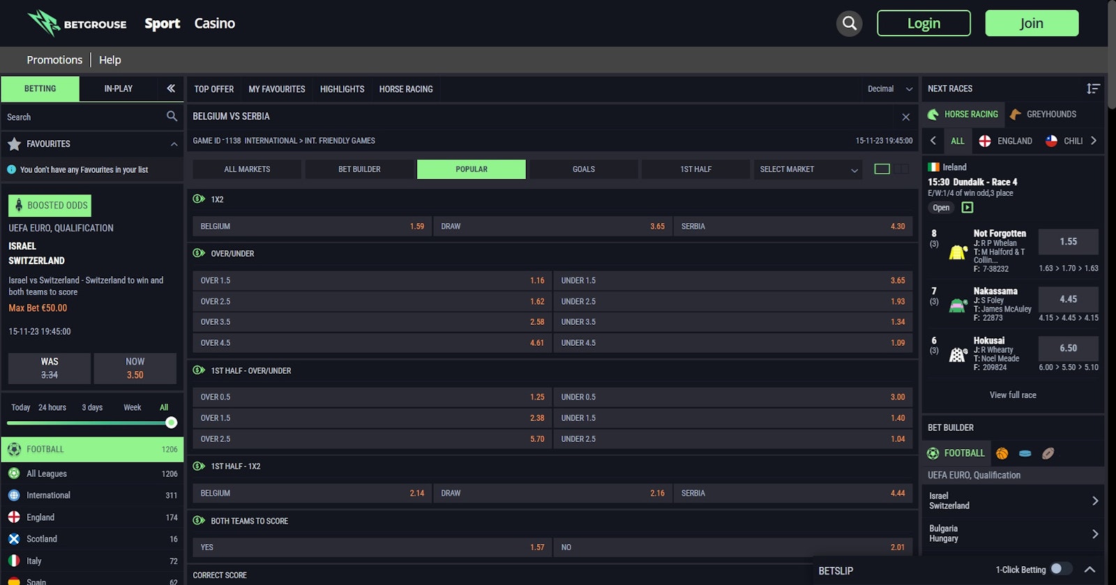 Football betting page