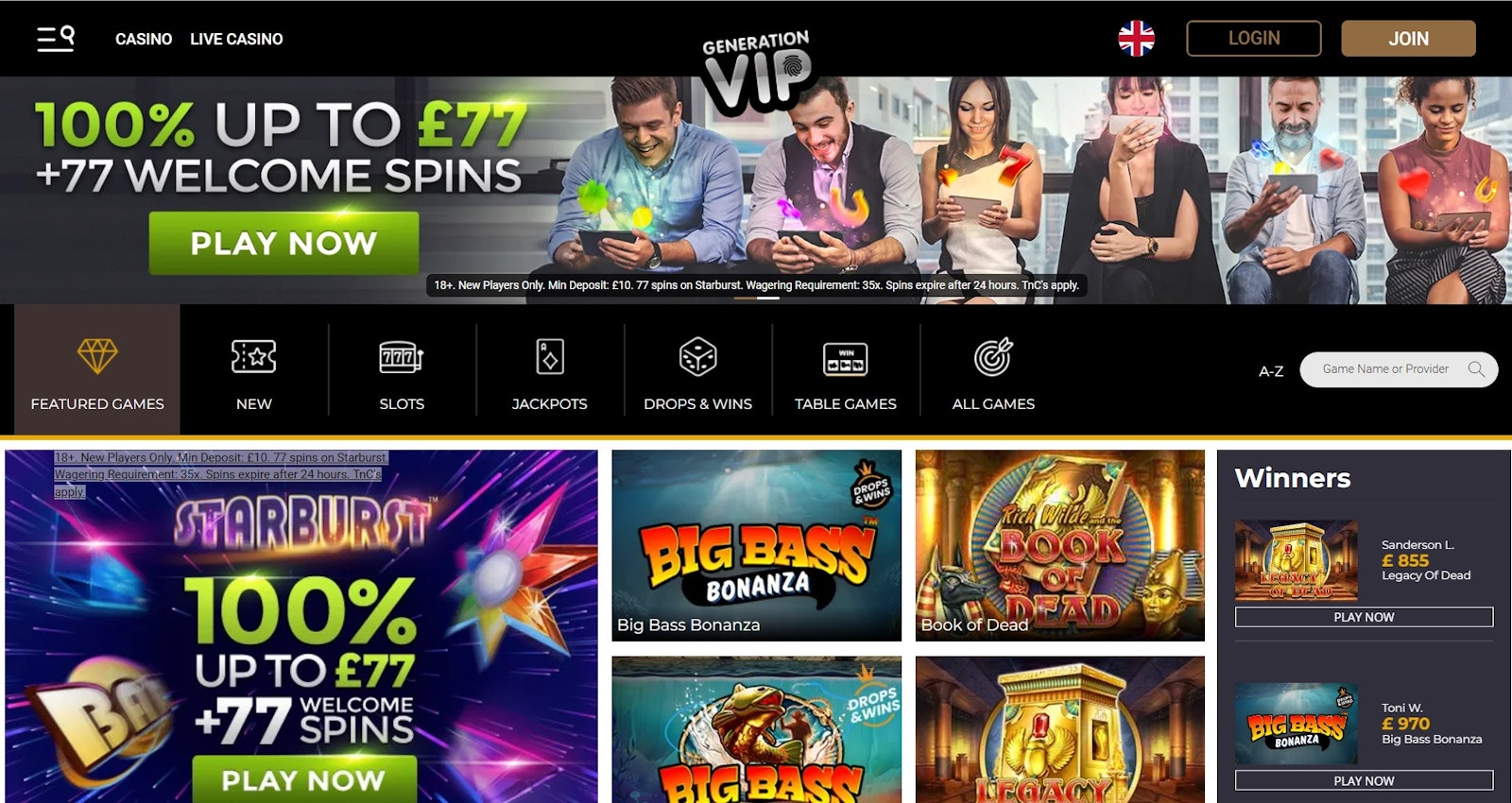 Generation VIP homepage