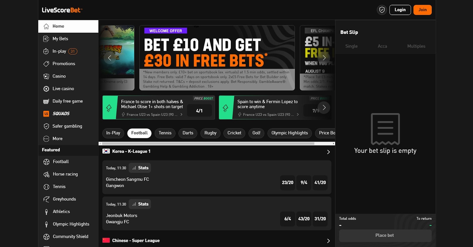 LiveScore Bet Homescreen
