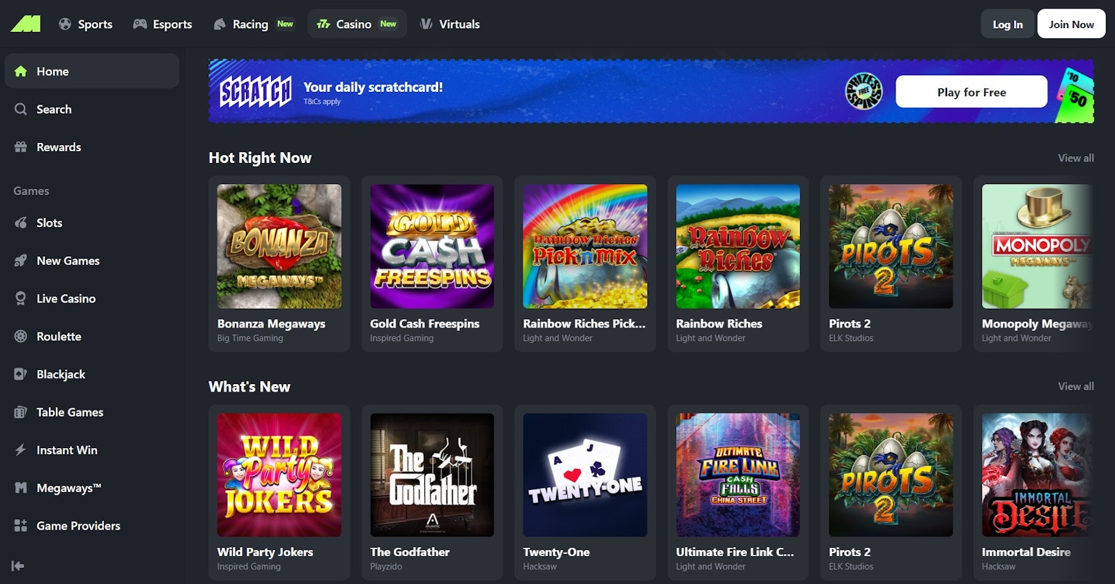 Midnite casino homepage