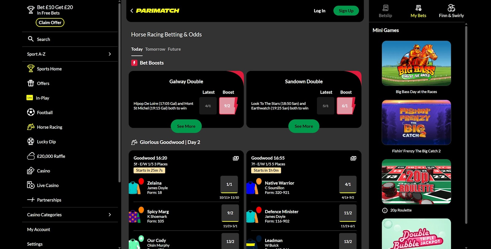 Parimatch horseracing page