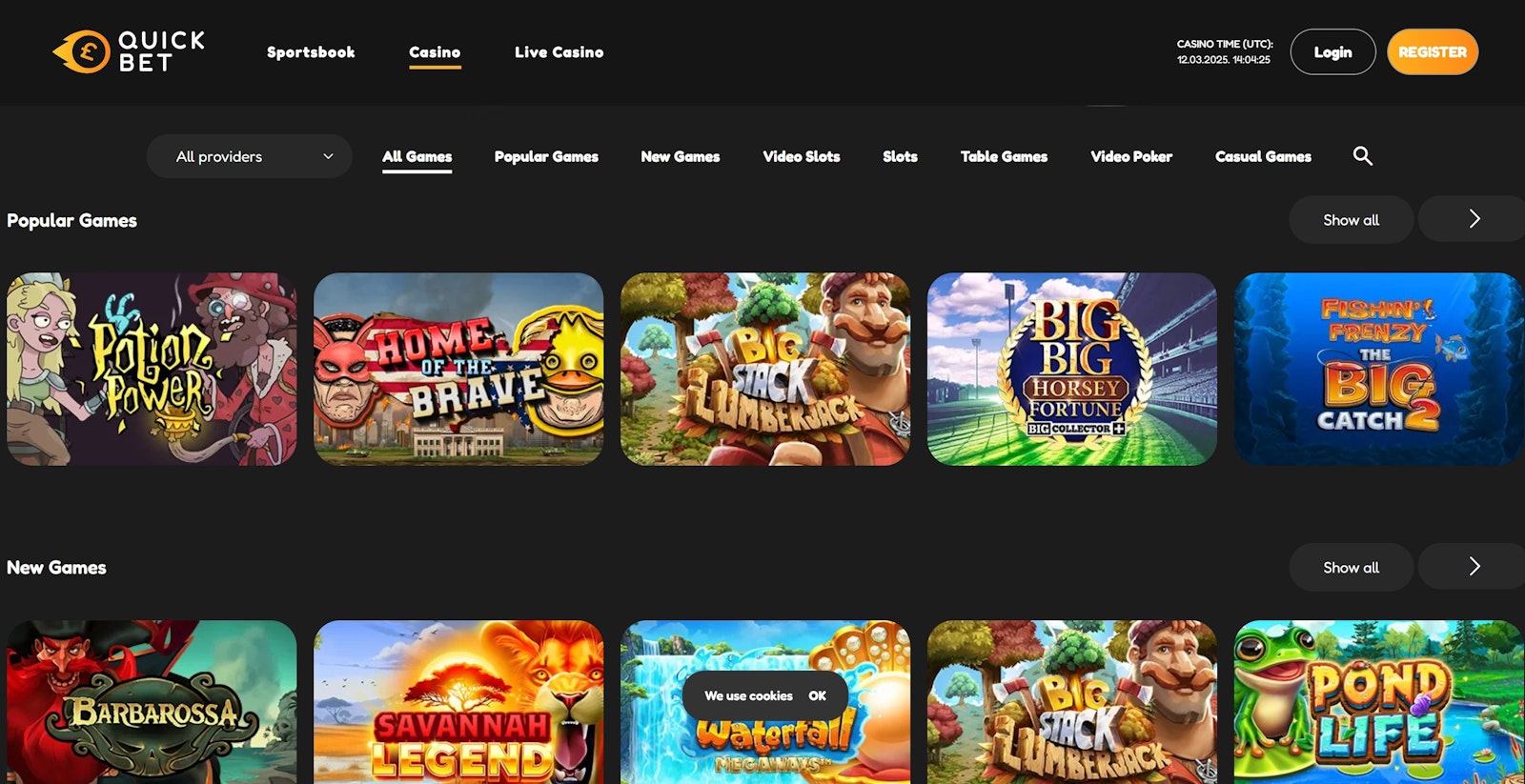 Quickbet Casino home page