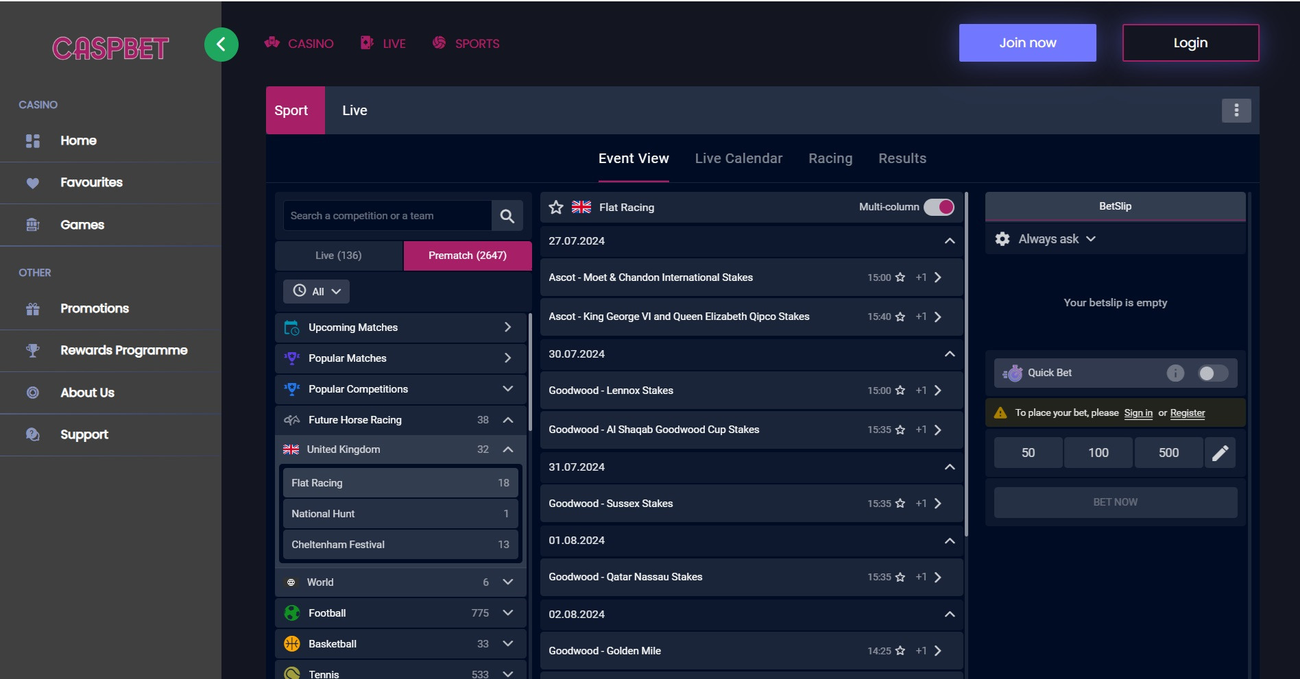 Sports betting at Casp Bet
