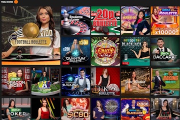 Table games menu at Quinn Bet